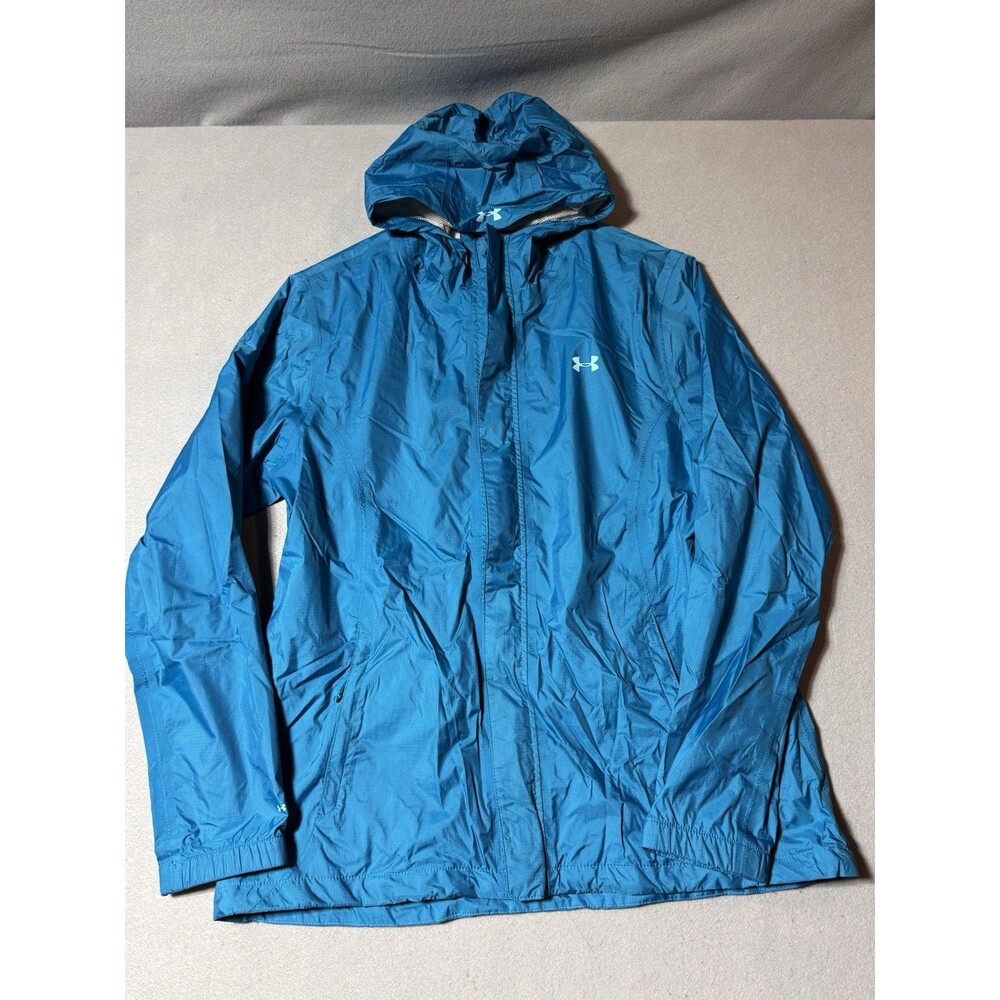 Under Armour Womens XL Jacket Blue Hooded Storm3 Rain Windbreaker Mesh Zip